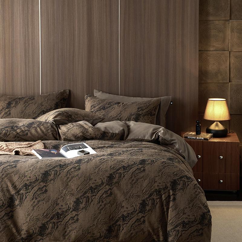 Egytian Cotton Chevron Bronze Fluid Bedding Set Fitted Sheet DUVET COVER PILLOW CASE Europe Double Full King Size Bed Linen Set