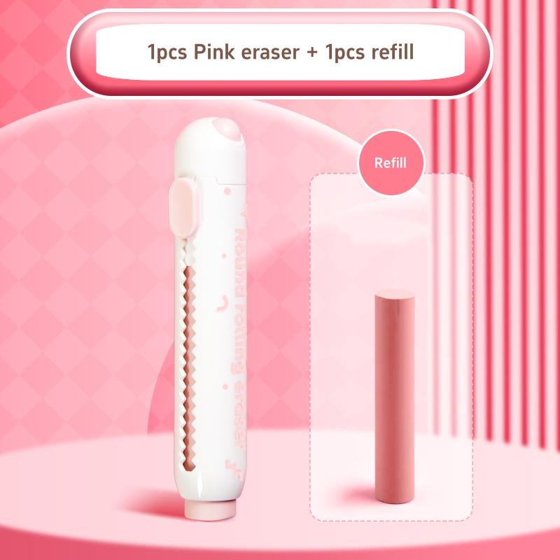 1pcs Round Rolling Eraser Refill Set Soft Color Refillable Less Dust Cleaning Correcting Tools Office School