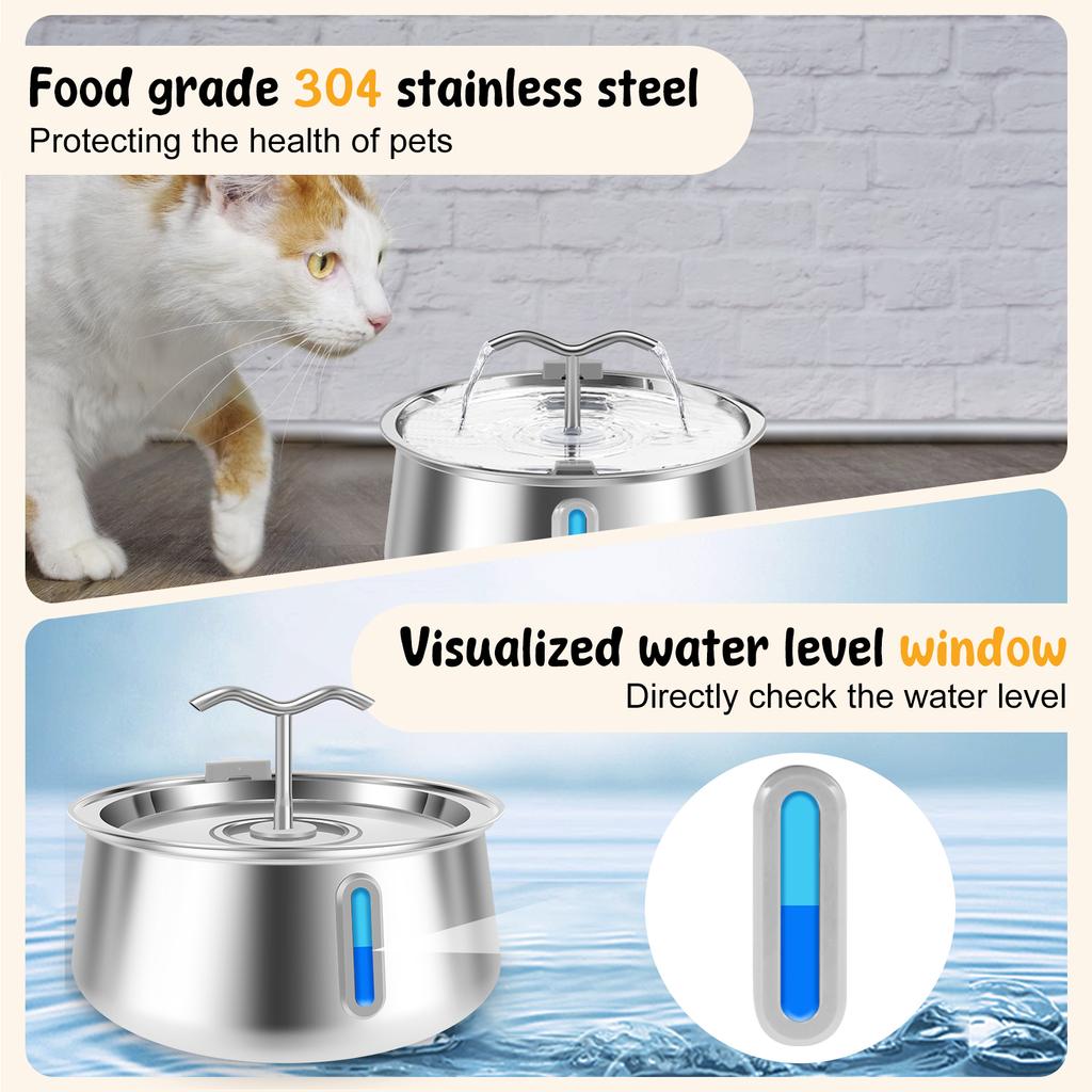 4L/135oz Automatic Pet Water Dispenser Stainless Steel For Cats And Dogs Circulating Filtering Electric Mute Drinking Bowl