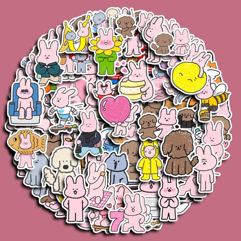 Pink Rabbit & Brown Bear Animal Pattern Large Journal & Phone Case Stickers - 100 Sheets