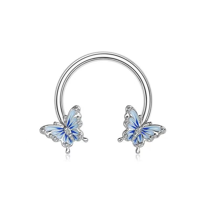1 pc Heart Butterfly Belly Button Ring Fashion Glitter Nose Ring ear studs lip studs Piercing Barbell Pircing Body Zircon
