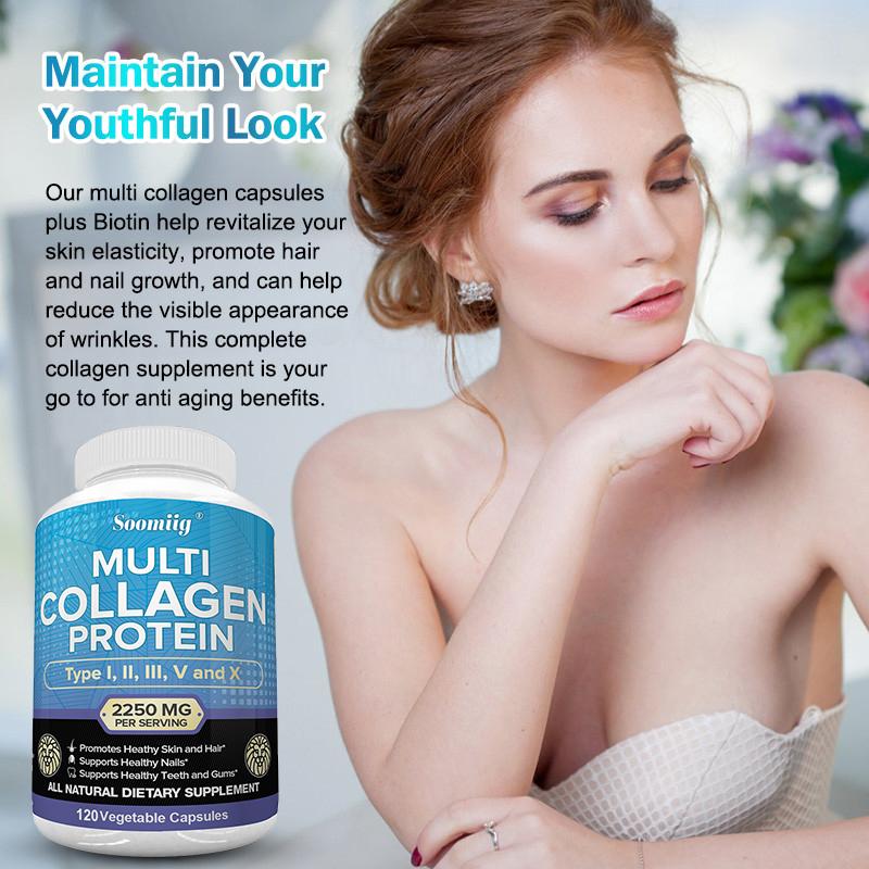 Multi-Collagen Peptides (Types I, II, III, V, X) — Anti-Aging Collagen 120 Capsules