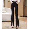 Women's High-Waist Slim-Fit Flared Pants with Rhinestone Split Hem