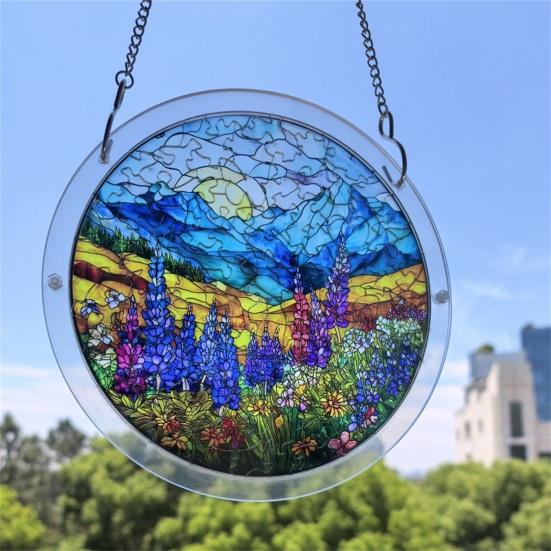 Acrylic Jigsaw Puzzle Suncatcher Kit, Stained Glass Style DIY Window Hanging Ornament for Home Decor, Gift for Women Men Mom