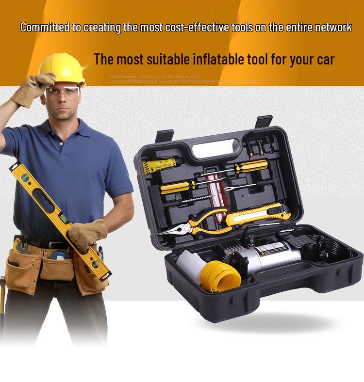 Electric High-Pressure Car Tire Inflator with Metal Cylinder and Toolbox