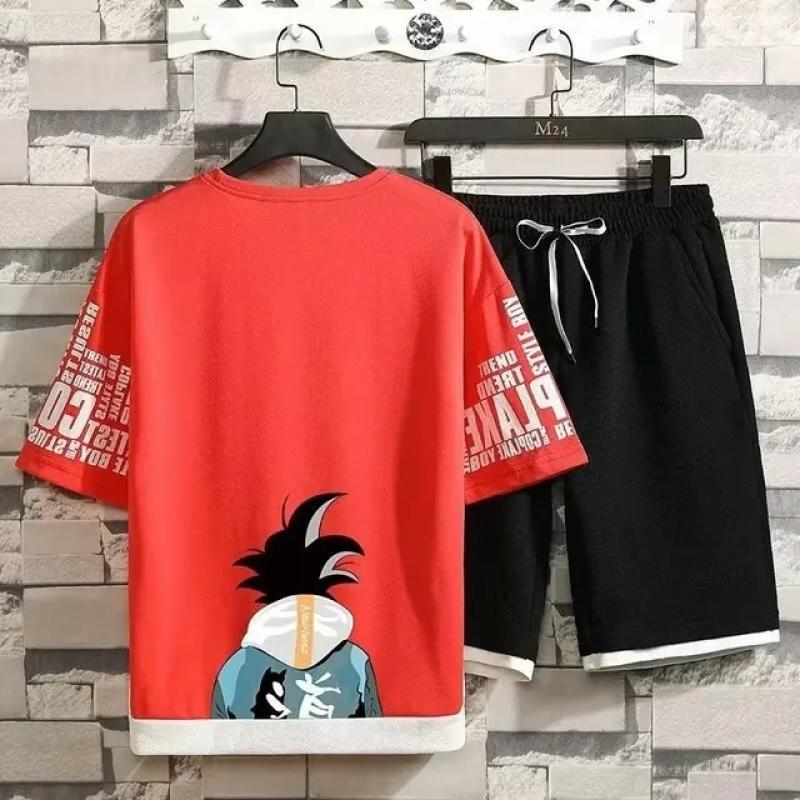 Męski Letni Zestaw Szortów Strój na Siłownię Studencki T-shirt z Krótkim Rękawem z Nadrukiem 3D Męski Top Treningowy Szybkoschnący