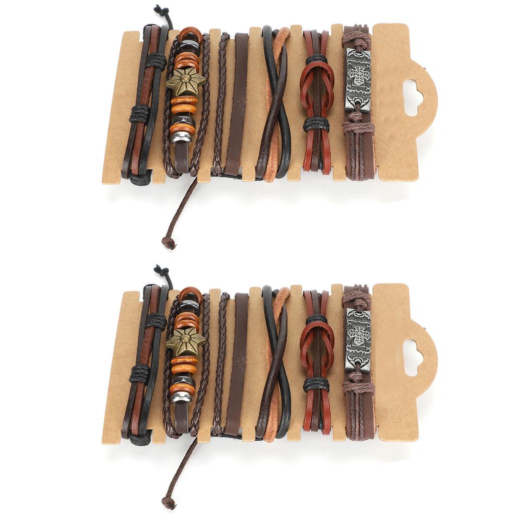 2 Set Handgelenk Lederarmband Retro DIY Handgewebt Vintage Handwerk Handgelenk Schmuck Dekorationen