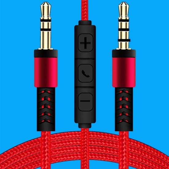 Audio Cable 1.2m Gold Plated Plug Volume Control 3.5mm Male to Male AUX Cord with Mic for Car Speaker