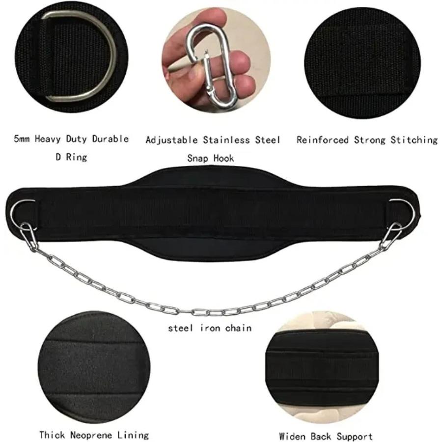 Gewichtheben Dip Gürtel Neopren Rücken Gymnastikgürtel mit Kette für Fitness Bodybuilding Klimmzug Krafttraining Last Hüftgurt