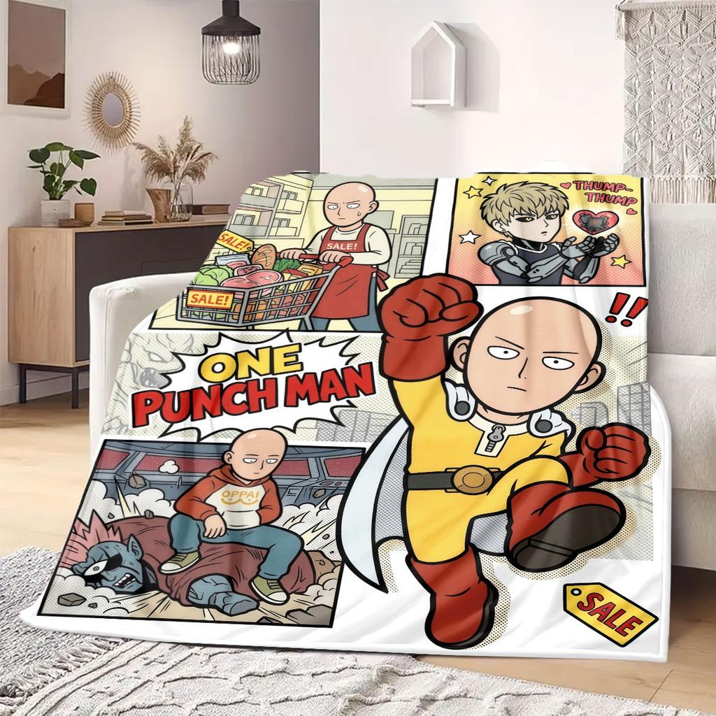 One Punch Man Professional Print Flannel Blanket, Cartoon Graphic for Living Room, Warm Bedding, Versatile Travel_LIAN