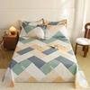 Geometric Grid Pattern Bed Sheet Set 3Pcs 100% Cotton Queen Size Bedding Set Skin-friendly Soft Bed Sheets with Pillowcases