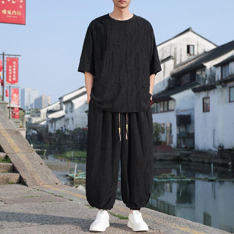 Short Sleeved Men s Summer Casual Sports Two-piece Set 2XL