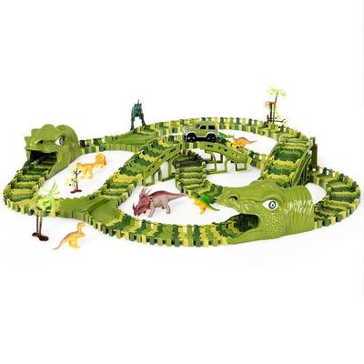 DREAMADE Flexible Dinosaur Car Track, Grüne Autorennbahn mit 240 Teilen, Lernspielzeug, Ideal für Kinder ab 3 Jahren