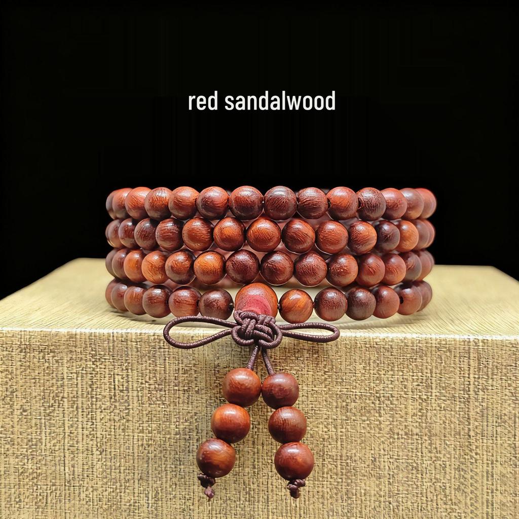 Golden Sandalwood Buddhist Prayer Beads Bracelet - 108 Beads, Wooden Wenwan Ornaments for Men, Women, Couples