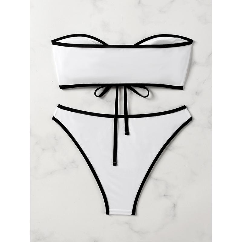 Sexy Two-Piece Swimsuit Pure Color Simple Style Women's Fashionable Hollow Out Bikini Sensual Strapless Swimwear for Swimming