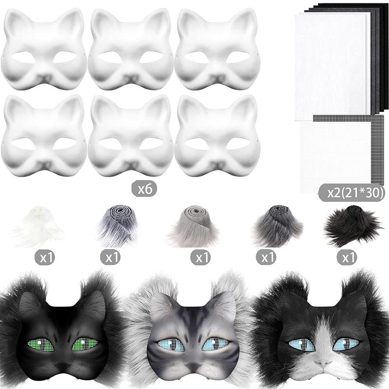 29Pcs Mask Set Blank Mask Half Face Hand Drawn Animal Cat Fox Mask Diy Handmade Graffiti Half Face Mask Party Christmas Gifts