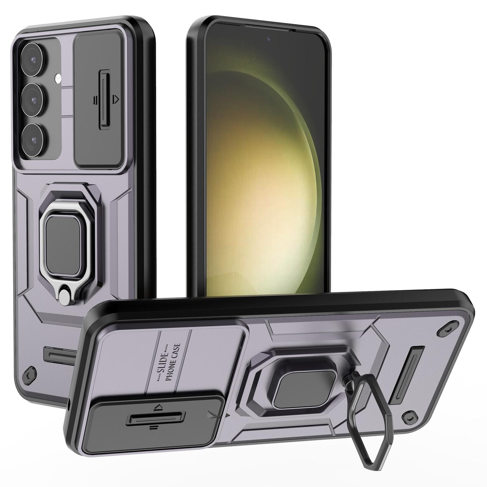 

Для Samsung Galaxy S25+ Чехол PC+TPU Kickstand Phone Protector с крышкой объектива Purple