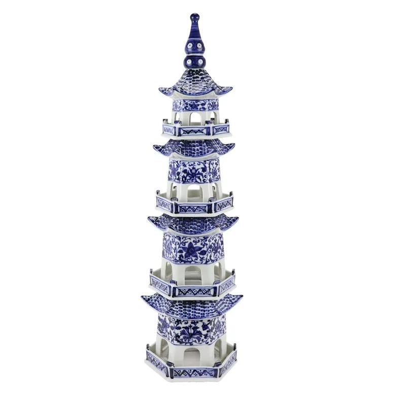 Jingdezhen keramická modrobílá Wenchangova věž, vynikající pagoda, dekorace věže, chrámová pagoda, ozdoby