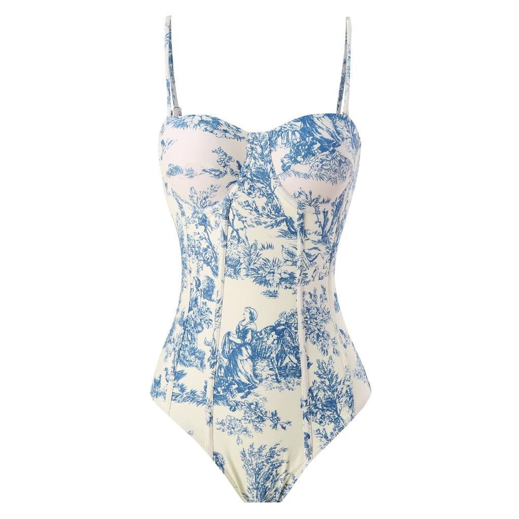 Women's Vintage Fashion Swimsuit Push Up Tummy Control Monikini Lace Up Cover-up Swimwear Set Two Pieces Slimming Close-fittingTankini Bathing Suit