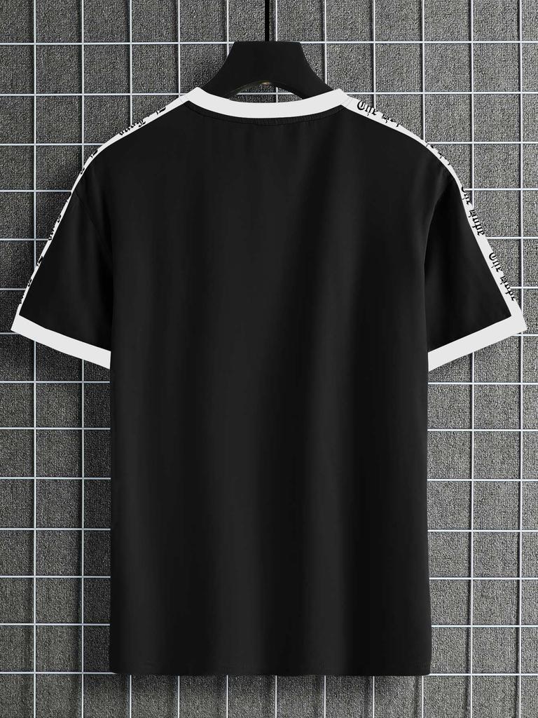 Men's Color Block Letter Pattern Casual Multifunctional Daily T-shirt , Anime T-shirt, Graphic T-shirt, Band T-shirt, Fun T-shirt, Summer Tops,