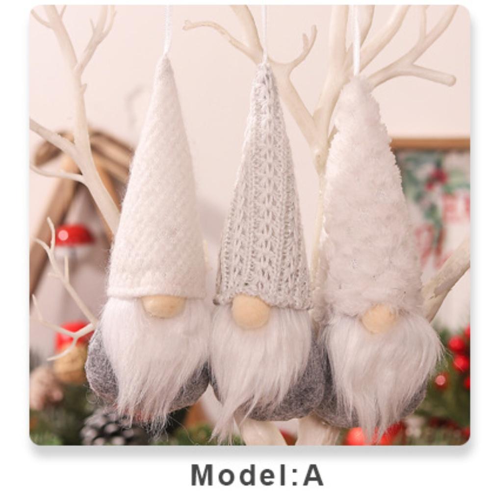 Set of 3 Scandinavian Style Hanging Gnome Ornaments for Christmas Tree Decoration with Handmade Felt and Knitted Hats