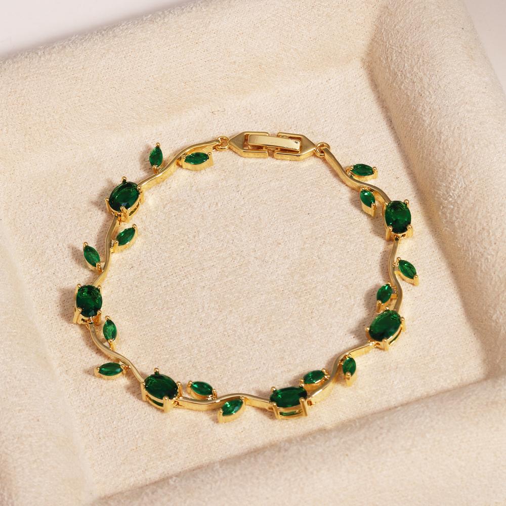 Colorful Trendy Charm Marquise Cut Cubic Zirconia Bracelets For Women CZ Leaf Bridal Wedding Party Jewelry Gift