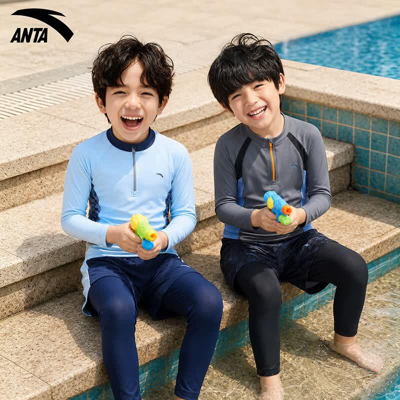 ANTA Boys Long Sleeve Split Rash Guard Swimsuit Set 150