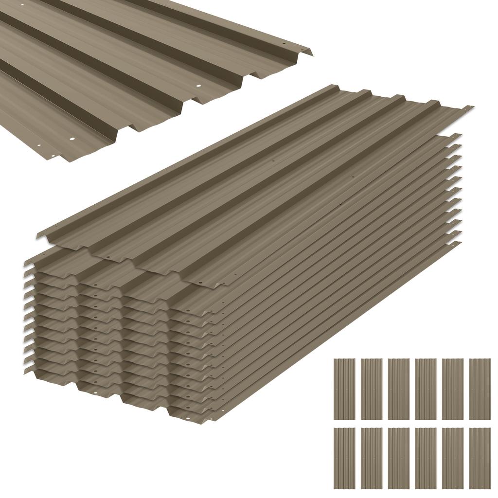 Galvanized Steel Panels, Set of 12, 129 x 45 cm, Brown