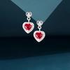S925 Sterling Silver Heart Shape Dangle Earrings with Red Rhinestones - Romantic Korean Style for Women