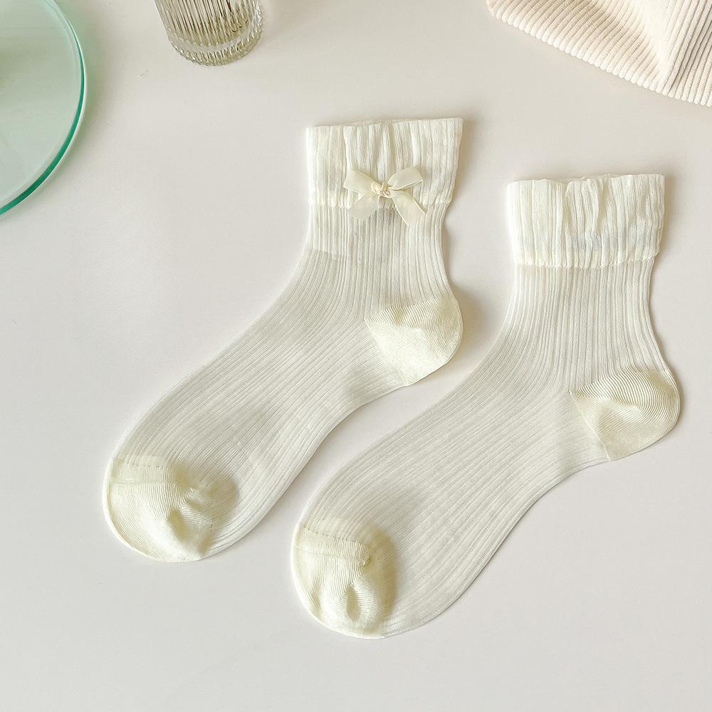 Ladies Spring and Summer Bow Lace Mesh Hollow Pile Socks