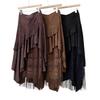 Lace splicing high waist cover slim mid-length skirt women's autumn new Korean version of versatile a-word skirt