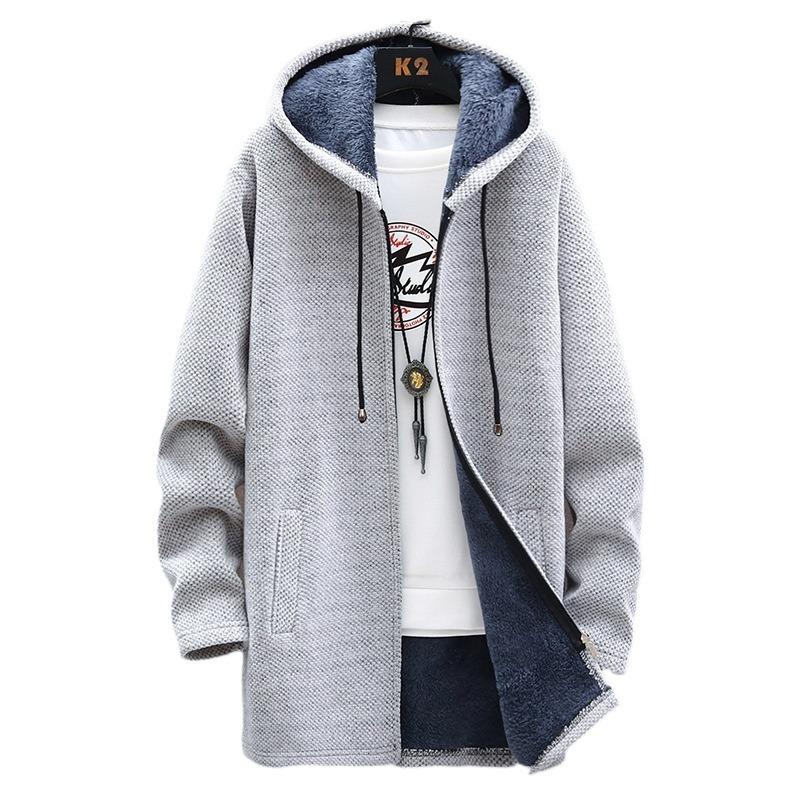 Mens Long Knit Cardigan Autumn Winter Sweater Coat Fleece Heavy Hoodie Solid Chenille Men's Fashion Jacket