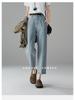 Half elastic waist jeans with patchwork design, women's 2026 spring fashion, loose and versatile, slimming straight leg cropped pants