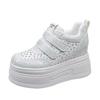 Fashion 10CM Wedge Heels Sneakers New Autumn Women Bling Crystal Skateboard Shoes Breathable Leather High Platform Vulcanize White Shoes