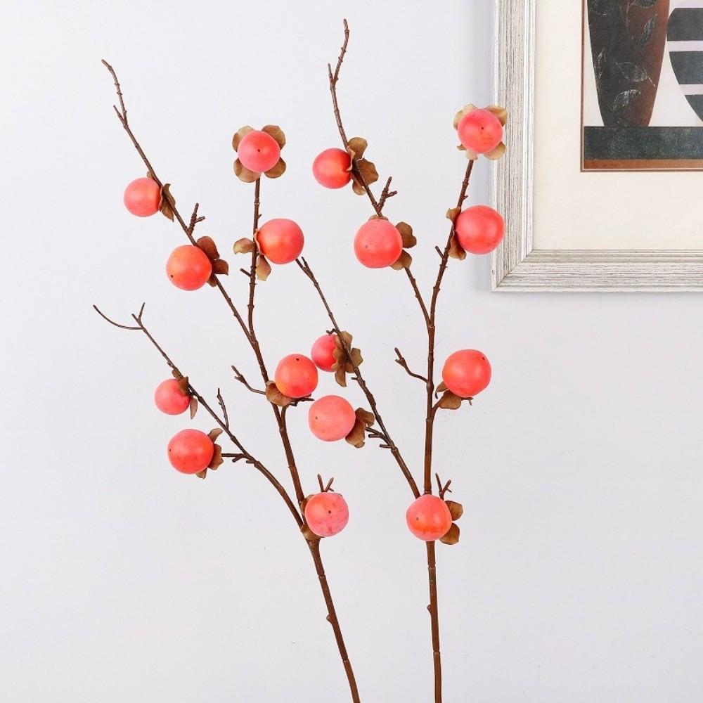 8 Heads Artificial Persimmon Branch Realistic Plastic Artificial Fruits Branches Handmade Elegant Simulation Persimmon Fruit