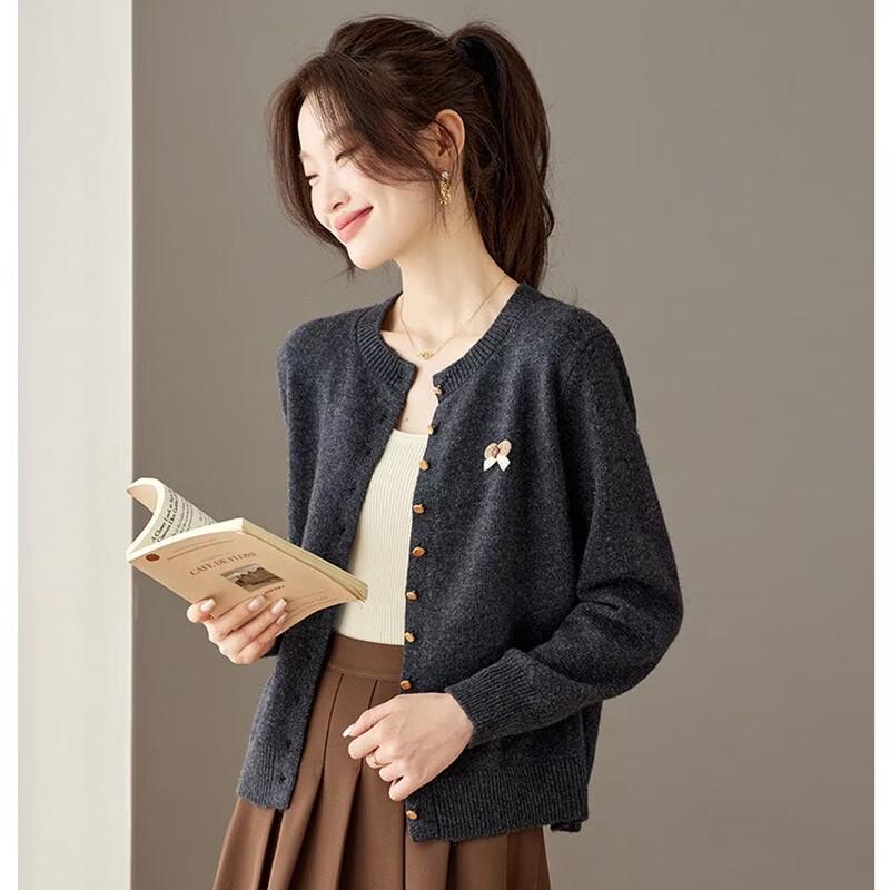 Women's Gold Button 100% Wool Knit Cardigan