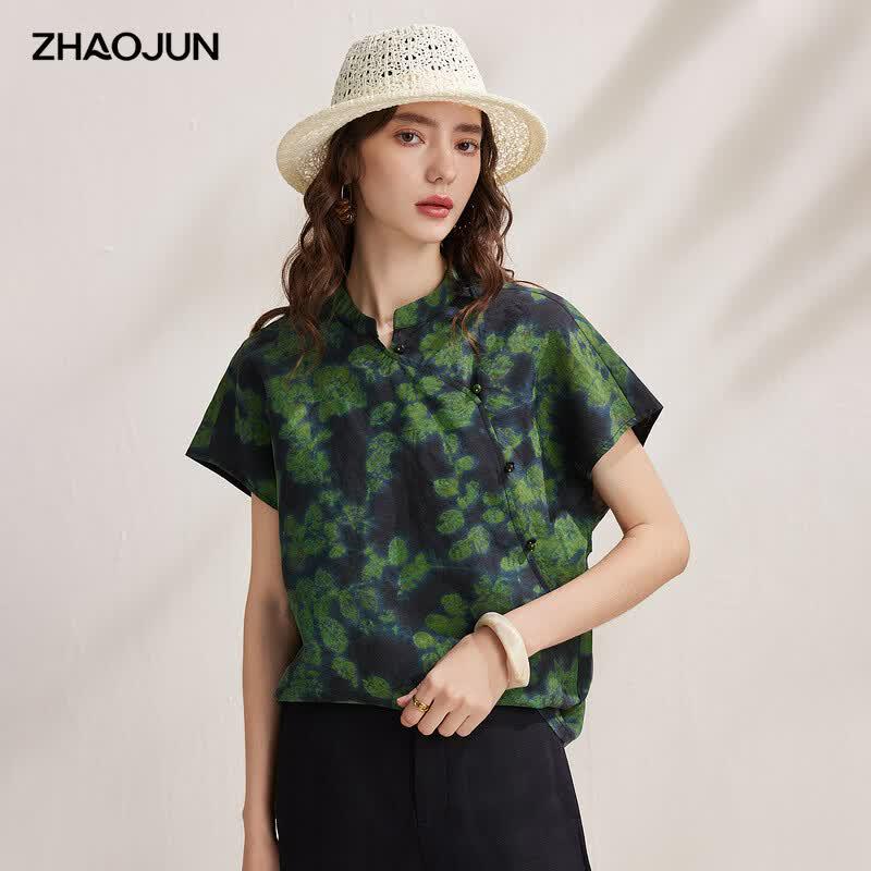 Zhaojun New Chinese Style Mulberry Silk Short Sleeve Top L