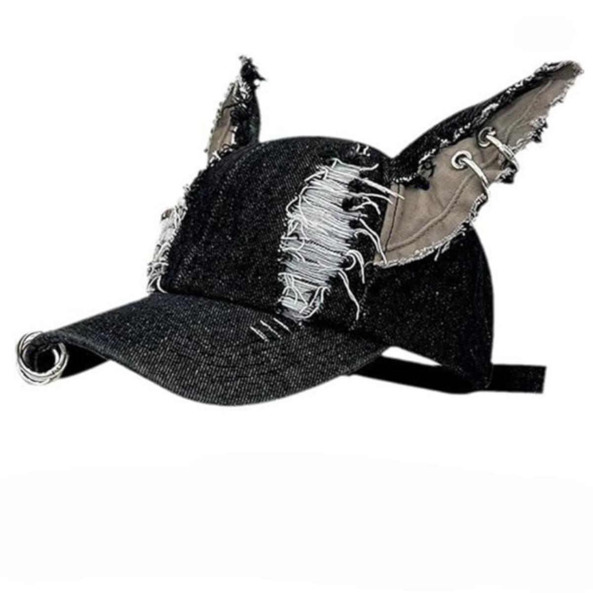 Рваная джинсовая бейсболка, Кепка с ушками кролика в стиле Y2K, Унисекс, Уличный тренд, Регулируемая кепка, Мужские хип-хоп кепки Graffiti