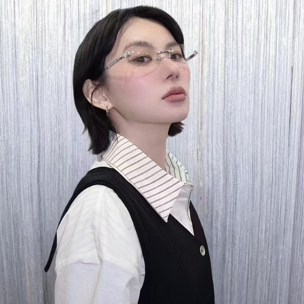 Oval Shape Rimless Sunglasses For Women Korean Stylish Anti-Glare Women Sun Glasses High Quality Men Sunglasses