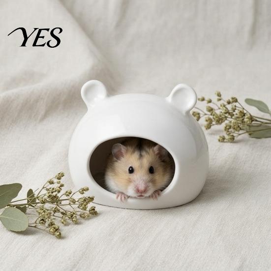 Small Animal Hideaway Cave Ceramic Hamster House, Summer Bear Shaped Hideout Cave, Spacious Habitat Bed Decor for Gerbil, Mice, Guinea Pig,