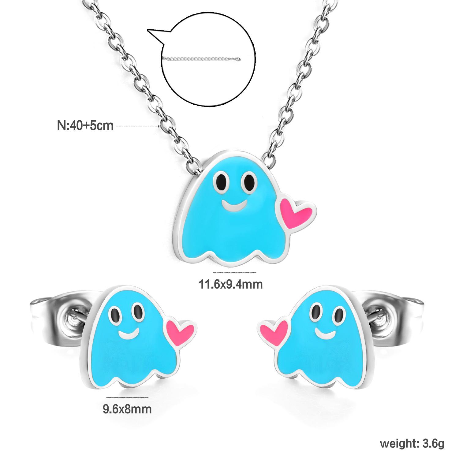 

Sweet Cute Metal Candy Heart Ghost Pendant Minimalist Earrings Necklace Jewelry Set for Women Girls