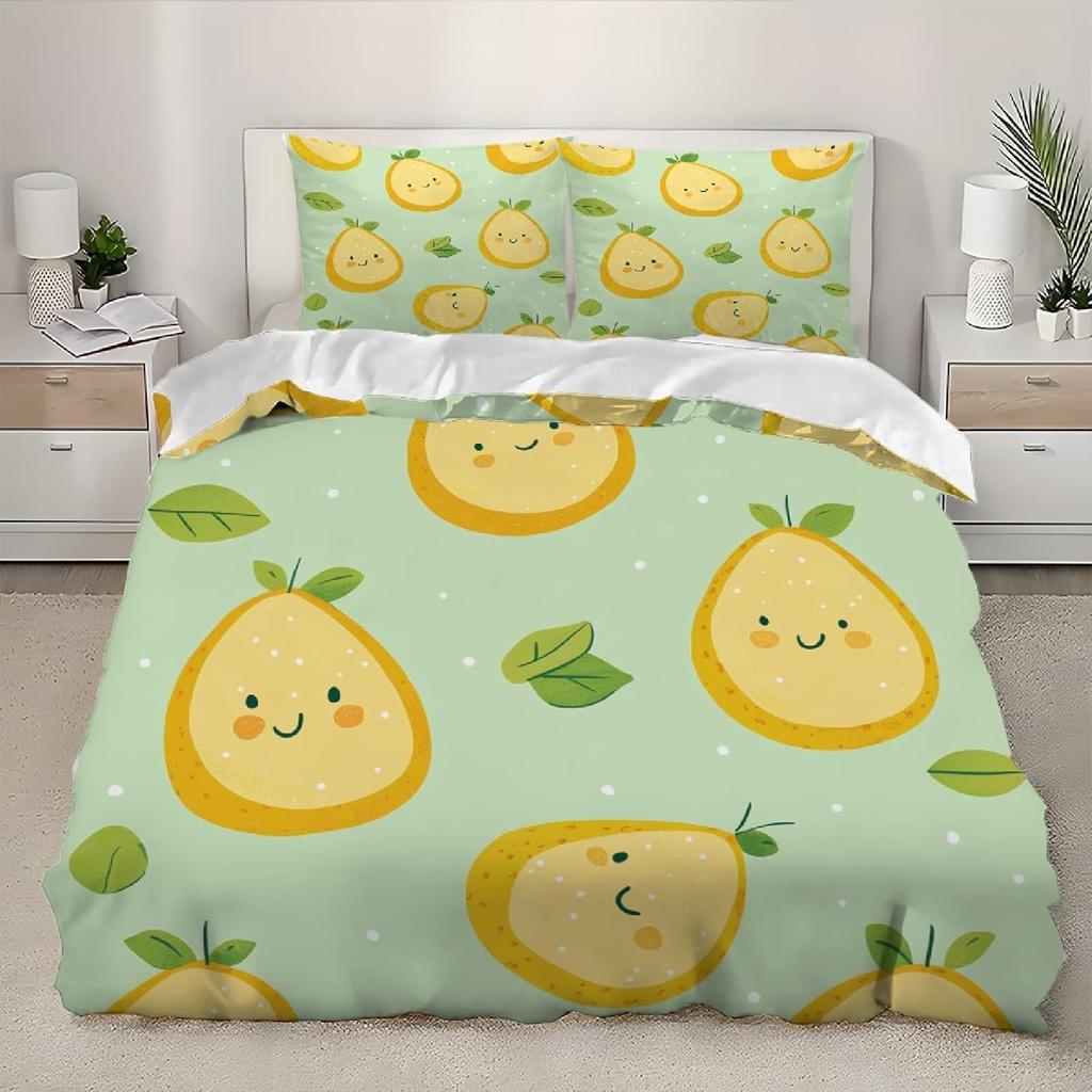 Avocado Bedding set, 3D Pattern Soft Microfiber Bed duvet cove Set, Fruit Quilt Cover and Pillow Cover 50 X 75 cm With Zipper