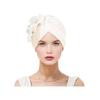 Women Headscarf Hat Imitation Pearls Flower Decor Turban Hat Solid Color Stretchable Fit Headband Sleep Hat