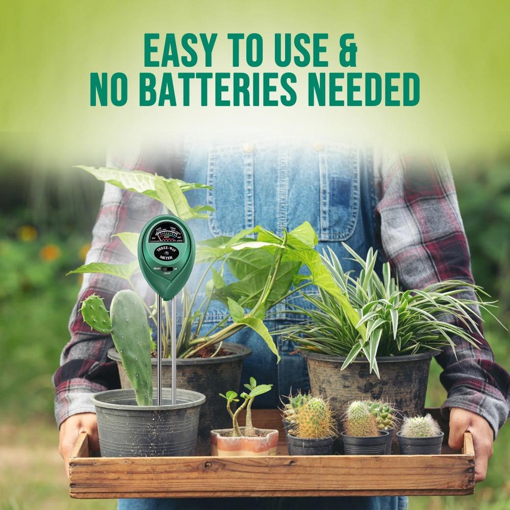 2 Pack Soil Sensor, 3 in 1 Moisture,Water, Light & pH Meter for Plants, Garden, No Batteries Required
