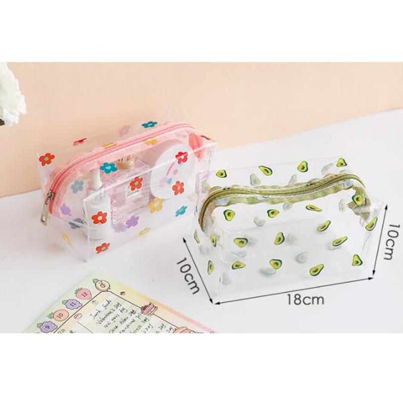 Transparent Large Capacity Pencil Case Cute Cartoon Printing Portable Cosmetic Bag For School Office
