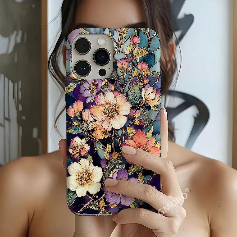 European-style medieval color glazed camellia pattern all-inclusive film Apple 17 ultra-thin and light girls' mobile phone case
