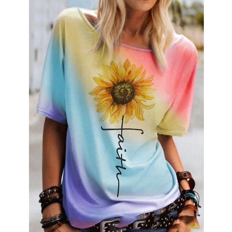 

Женская летняя футболка тренд принт подсолнух ретро мода футболки с коротким рукавом повседневные с принтом топы M жёлтый