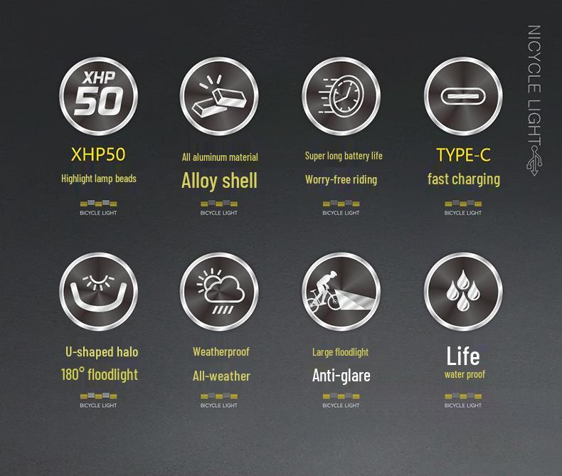 Rechargeable Aluminum Alloy LED Bicycle Headlight with High Brightness & Long Battery Life