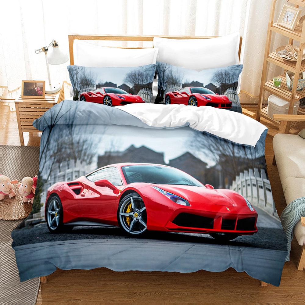 Bed Three-Piece Set Cool Sports Car Racing Series Polished Cloth Home Textile Quilt Cover Pillowcase Bed Sheet Bedding