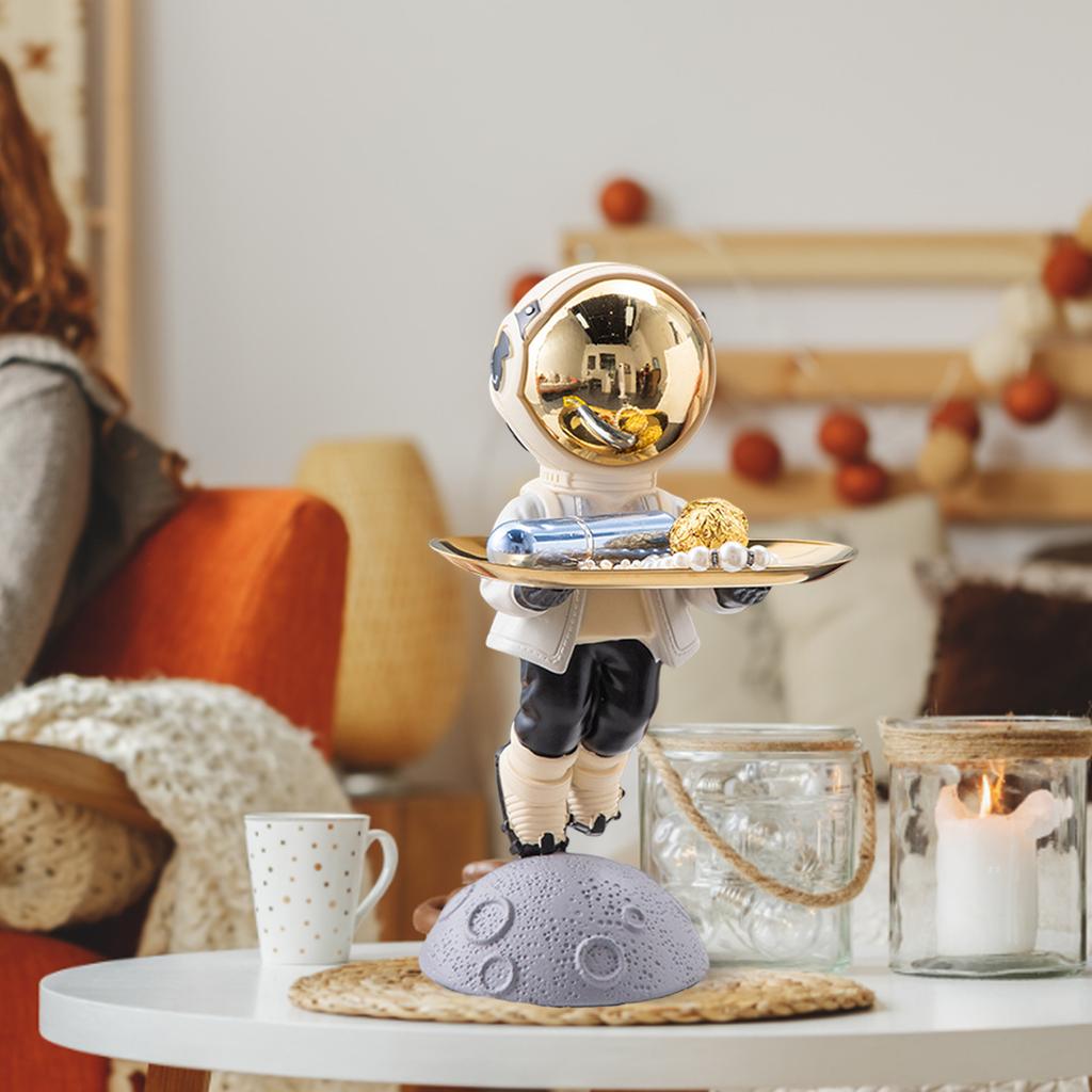 Resin Astronaut Statue Piggy Bank Ornament Entrance Key Storage Tray (Yellow)